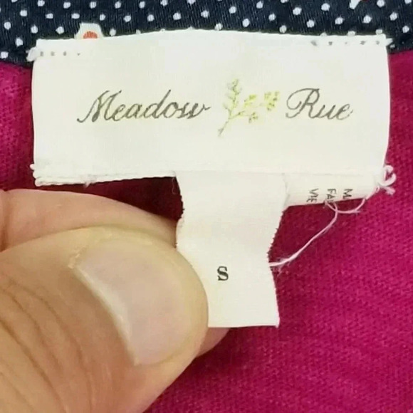 Meadow Rue Small Magenta Women's Long Sleeve 1/2 Button Stripe Cotton Henley Top - Picture 4 of 9